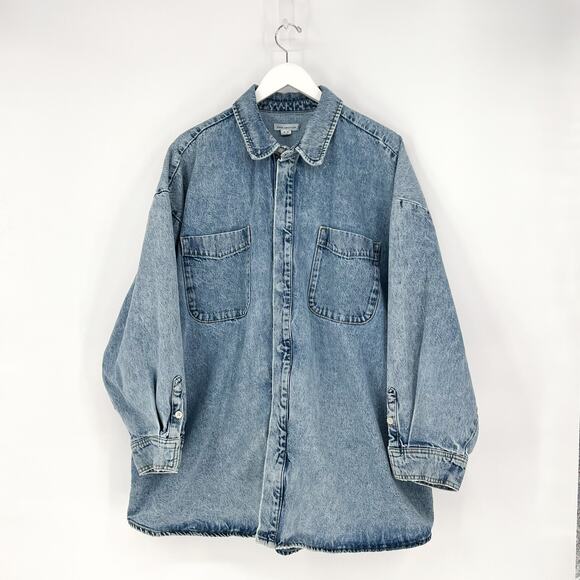 Good American Oversized Denim Shacket Indigo299 Blue Button Front Jacket 3X - Picture 2 of 5